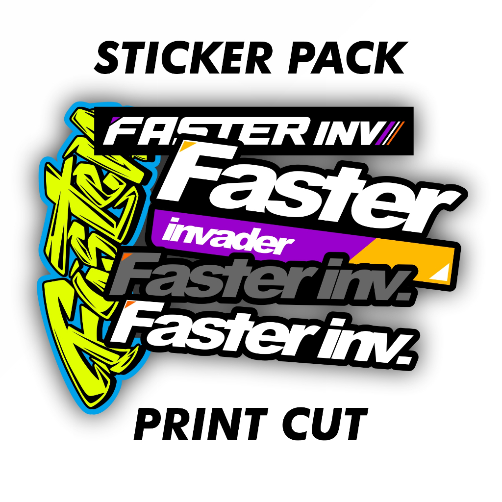 

Sticker Pack Racing FASTER INVADER Print Cut Bahan Vinyl Plus Laminasi Antri Gores Ant Pudar