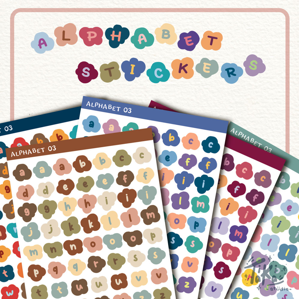 Mini Sticker Sheet Alphabet 03 / Tiny Clouds Shaped Alphabet Sticker / Stiker Bujo ( Warna Baru )