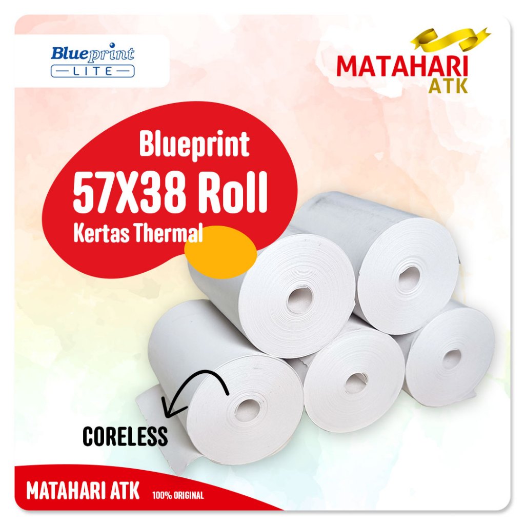 

57x38 Roll KERTAS KASIR STRUK KERTAS THERMAL TERMAL EDC BRI PPOB BLUEPRINT L 57MM CORELESS ≈ 58X38 58MM