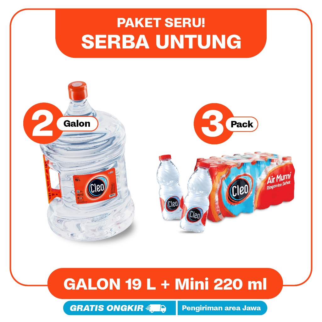 

Cleo Air Murni 220ml 3 packs + 2 Galon 19L