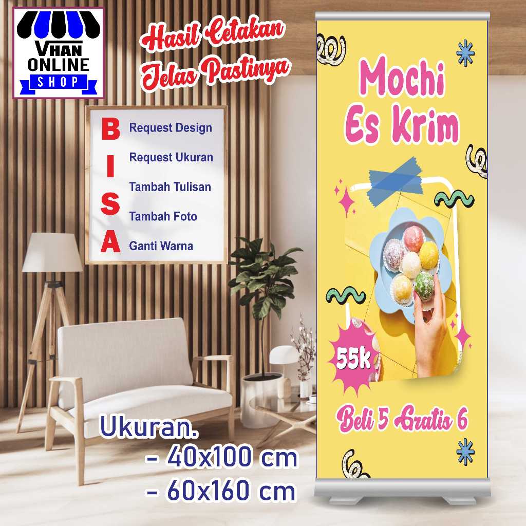 Cetak Spanduk Banner Custom Mochi Es Krim dan Mochi Buah