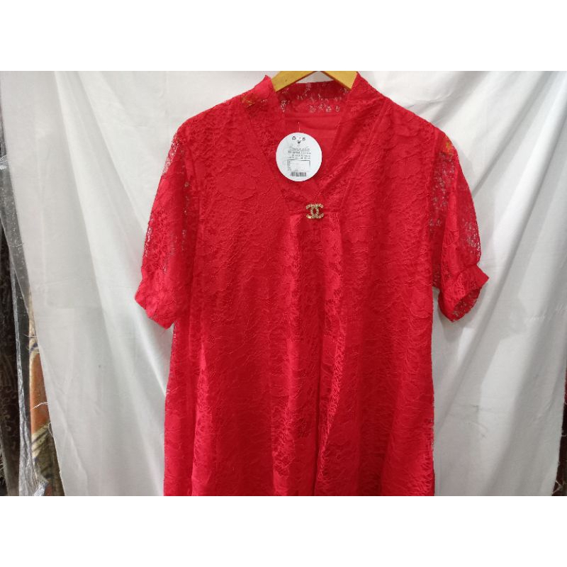 Jual dress brokat semi Prancis model Kartini lengan balon