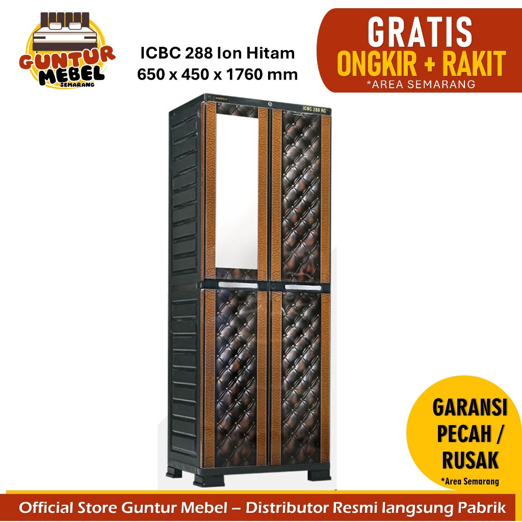 BARU lemari plastik Napolly ICBC 288 jok hitam cermin gantung rak guntur mebel semarang