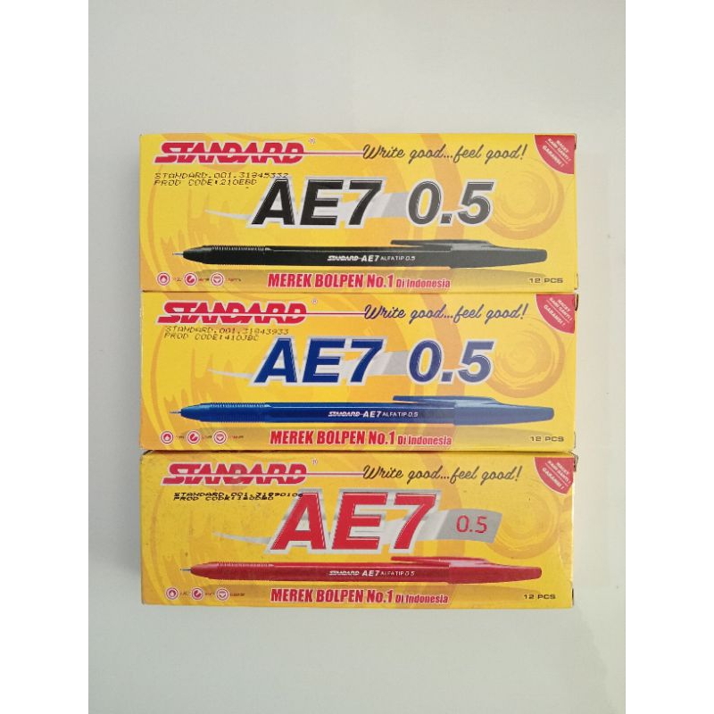 

STANDARD - Pulpen Bolpen Ball Point AE7 0.5 hitam, biru, merah