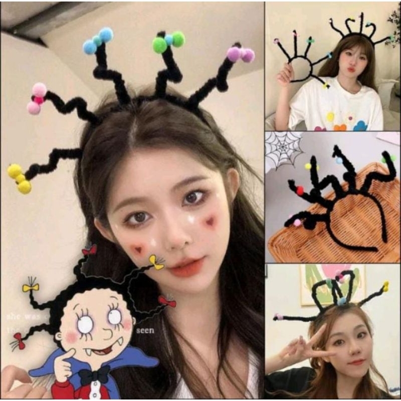 Bando Cosplay Mona The Vampire Funny Twist Stick Headband Lucu Rambut Kesetrum Hair Band Halloween