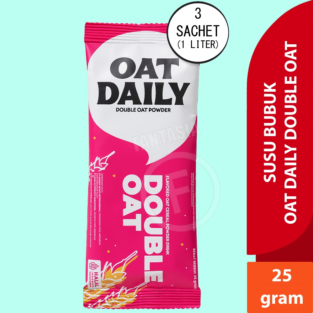 

OAT DAILY SUSU BUBUK OAT FLAVORED DOUBLE OAT Powder 25gr PACK ISI 3 PCS 1 LITER FUN CORNER