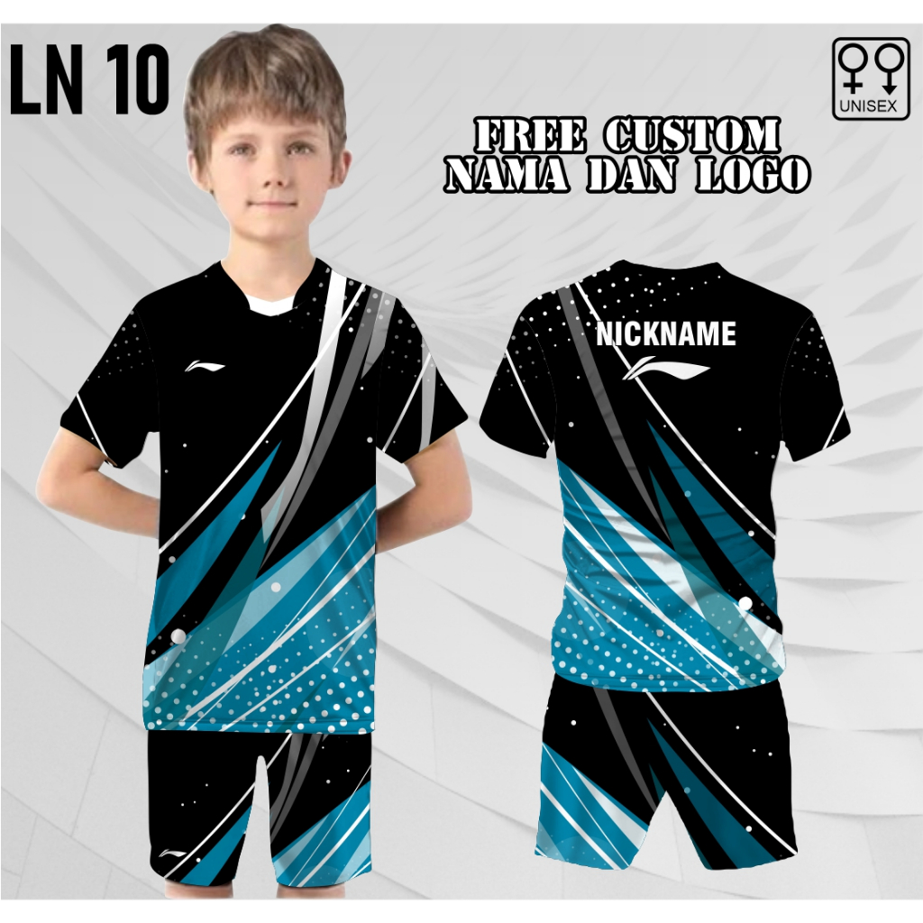 jersey setelan badminton anak lining setelan olahraga bulutangkis lining unisex free custom nama log