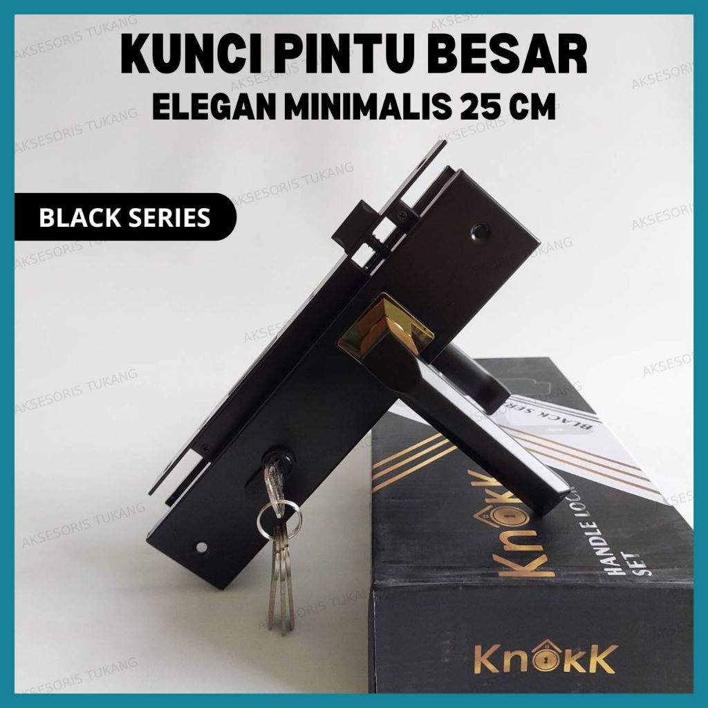 Kunci Pintu Besar Set 25 cm Hitam Elegan Minimalis / Handle Gagang Pintu Rumah Tipe 170 Knokk