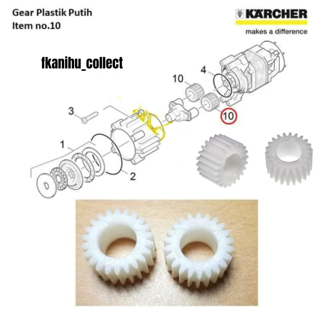 Karcher Spare Part PLANET WHEEL Gear Plastik Putih For K1 K2 - Karcher Motor Planet Wheel Gear