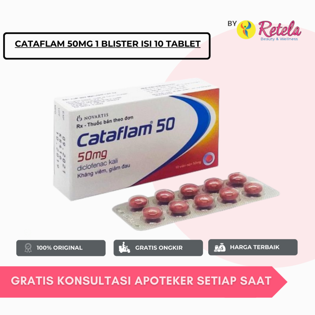 CATAFLAM 50MG 1 BLISTER ISI 10 TABLET/ DICLOFENAC POTASSIUM / NATRIUM DIKLOFENAK/ PEREDA NYERI