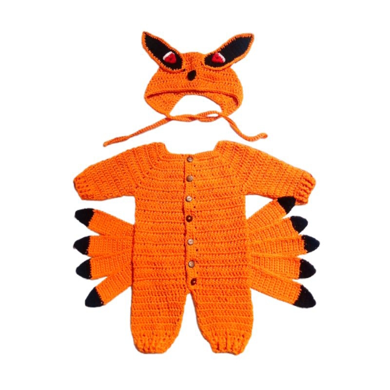 jumper dan topi rajut bayi cosplay karakter kurama 9 ekor naruto baby boy photoshoot