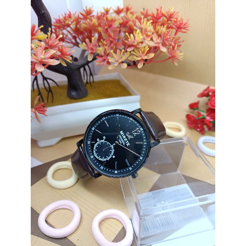 Jam Tangan Kulit Pria/Free box + Free Beterai + Buble/Jam Tangan Fashion Pria/Jam Tangan Pria