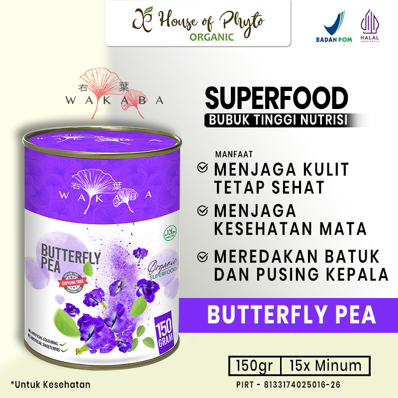 

Wakaba Superfood Butterfly Pea , Suplemen bubuk antioksidan, kolagen dan antosianin - 150g