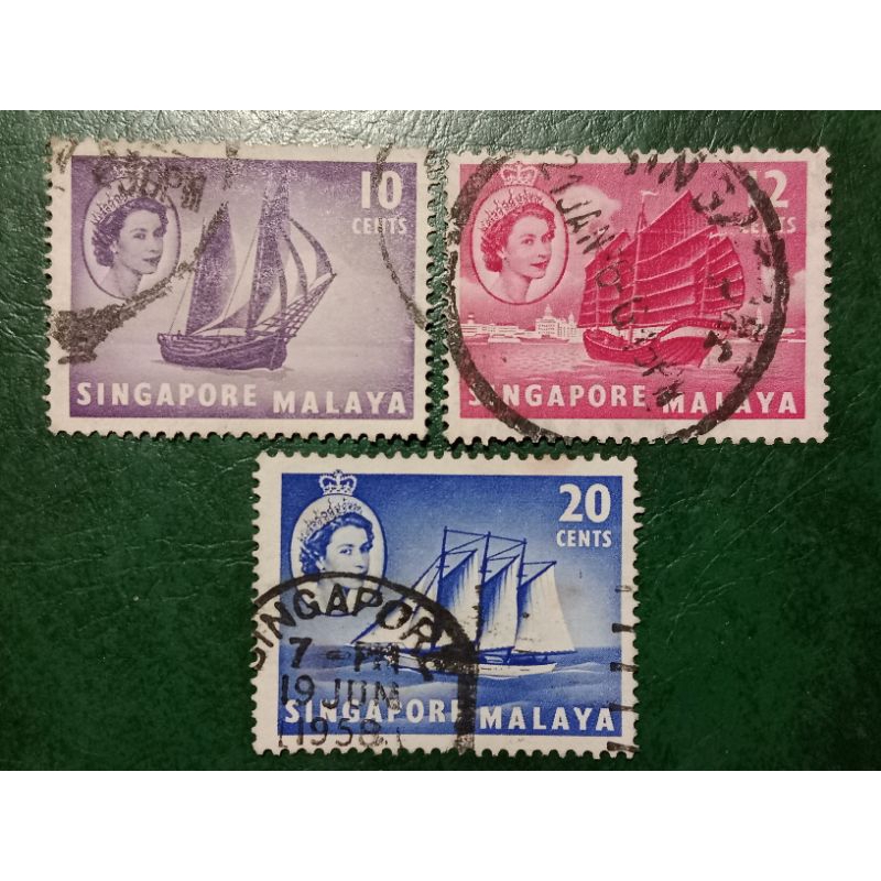 

Prangko Singapore 3 Pcs Queen Elizabeth II Tahun 1955 USED