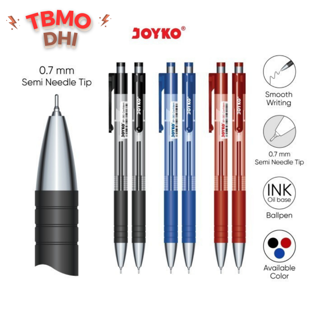 

TBMO 1 Pack Pulpen Bolpen Pen Klik JOYKO BP-383 Confident Semi Needle Tip Tebal 0.7 mm / Ball Pen Pulpen Pena Joyko BP-56 0.7 mm / Bolpoin Joyko BP56