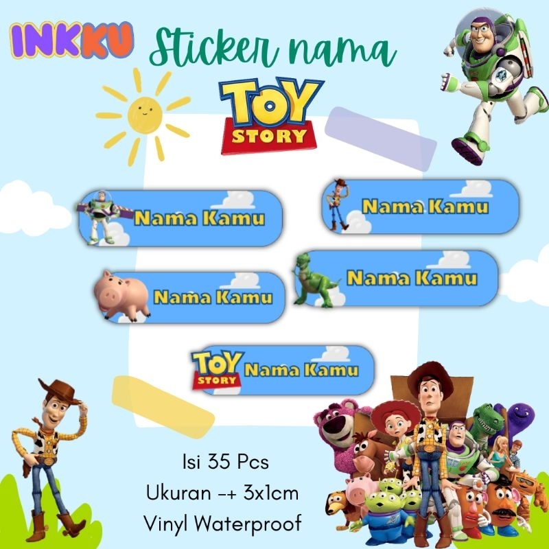 Sticker nama Toy Story/ label nama Toy Story/stiker bass/ stiker woody/ sticker murah/ label nama mu