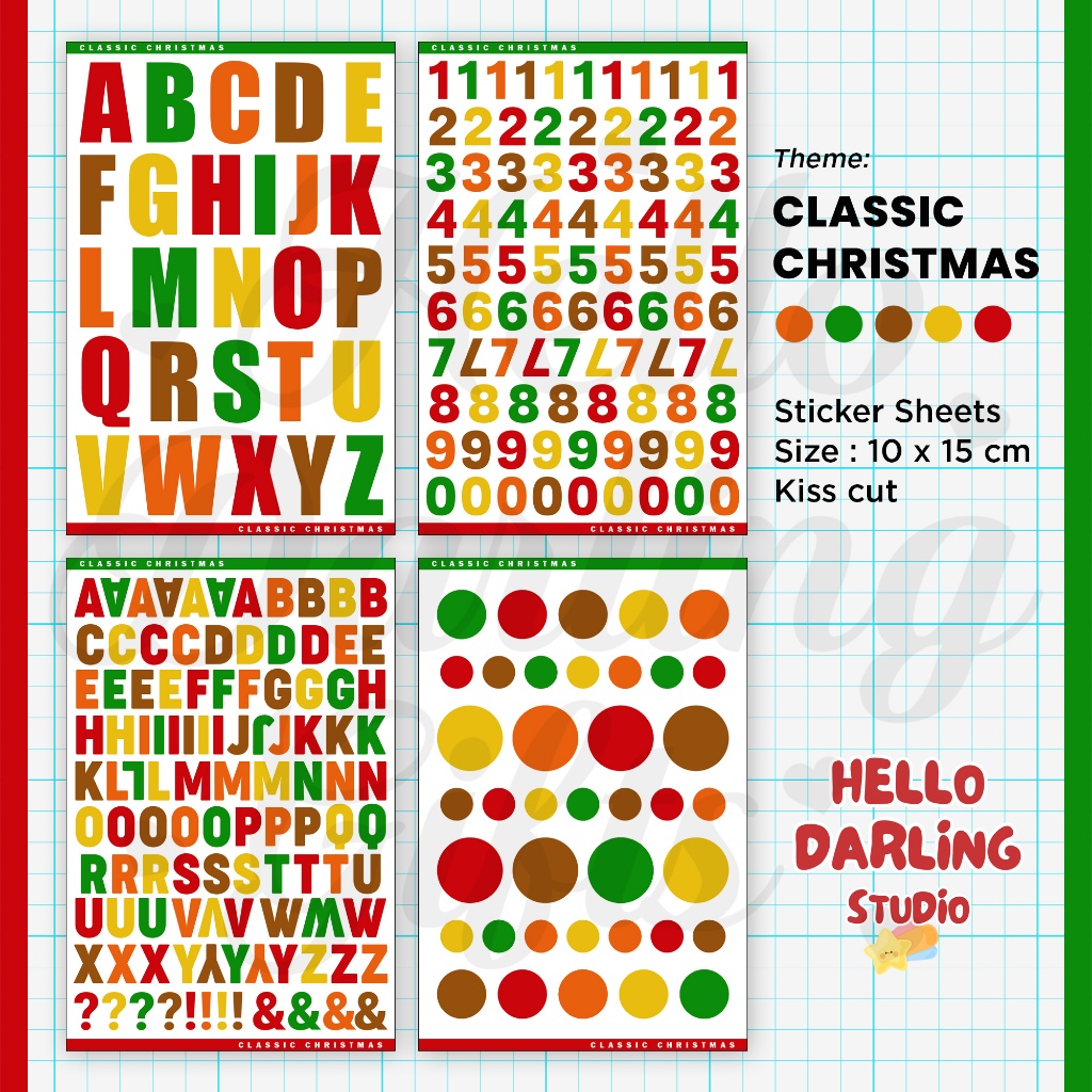 

Sticker Jurnal Deco Tema CHRISTMAS CLASSIC. Alphabet Sticker Sheet Journaling Scrapbook Deco. Kiss Cut.