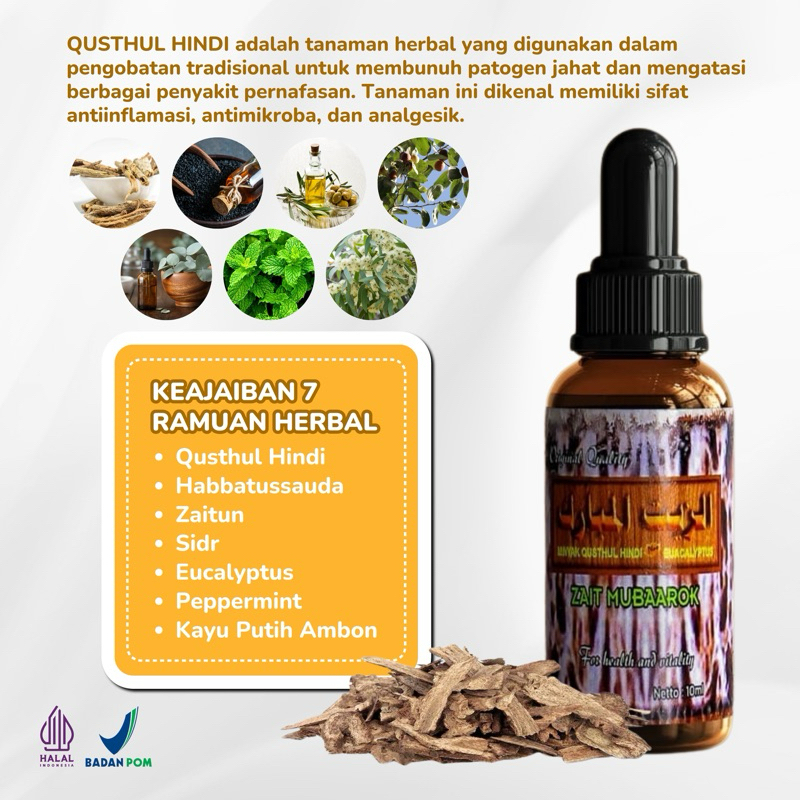 Pelega Nafas Zait Mubaarok / Zait Mubarok Qusthul Hindi 100% Original Berbahan 7 Herbal Alami