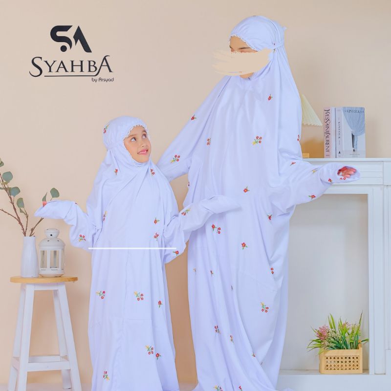 Mukena Terusan Khusus PUTIH MELATI Couple ANAK DEWASA | Syahba