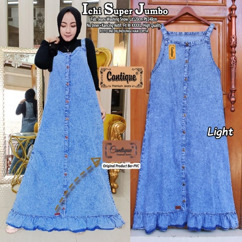 Overall Rok Jeans Jumbo XXXL Baju Kodok Jumpsuit Ichi Overall Dress Denim Polos Terbaru