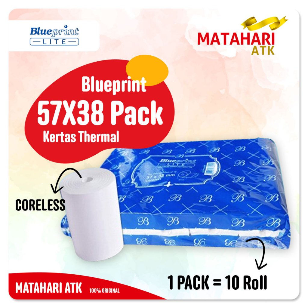 

57X38 (1 PACK) KERTAS KASIR STRUK KERTAS THERMAL TERMAL EDC BRI PPOB Blueprint LITE 57MM CORELESS ≈ 58x40