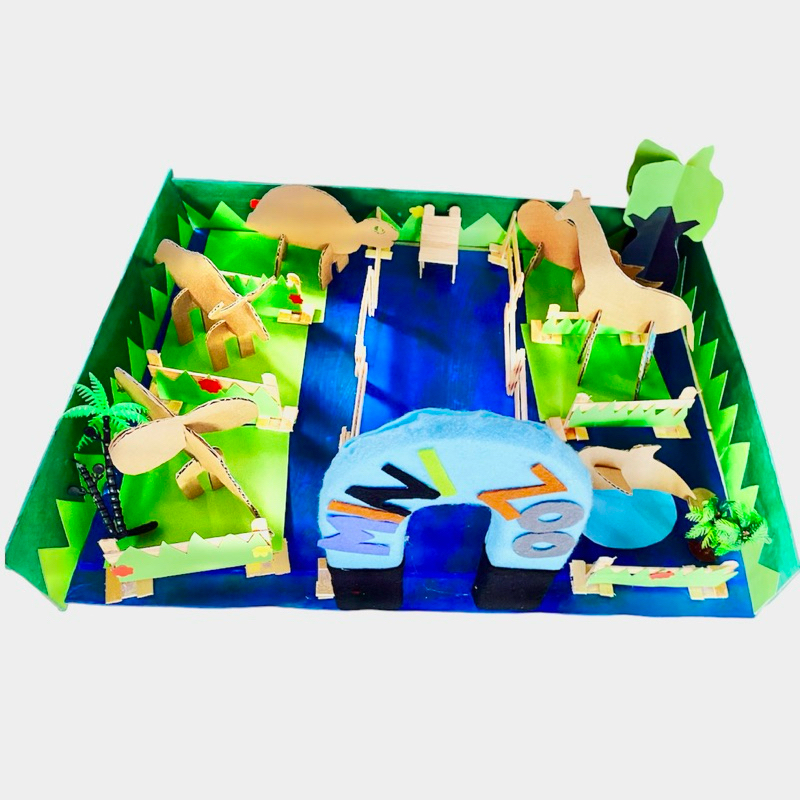 Maket Kebun Binatang Mini Zoo Dari Karton dan Hewan Kardus Prakarya Kerajinan