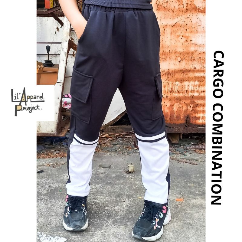 cargo combination / celana cargo anak / celana kombinasi hitam putih anak / celana hitam putih anak 
