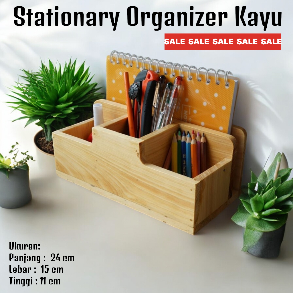 

Galerikustore- Stationary Organizer Kayu Tempat Pulpen Notebook Dan Peralatan Kantor