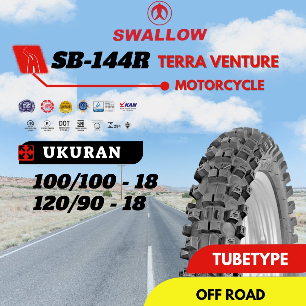 BAN MOTOR TRAIL SWALLOW SB-144 R Terra Venture UKURAN 100/100 120/90 RING 18 TUBETYPE (NON TUBELESS)