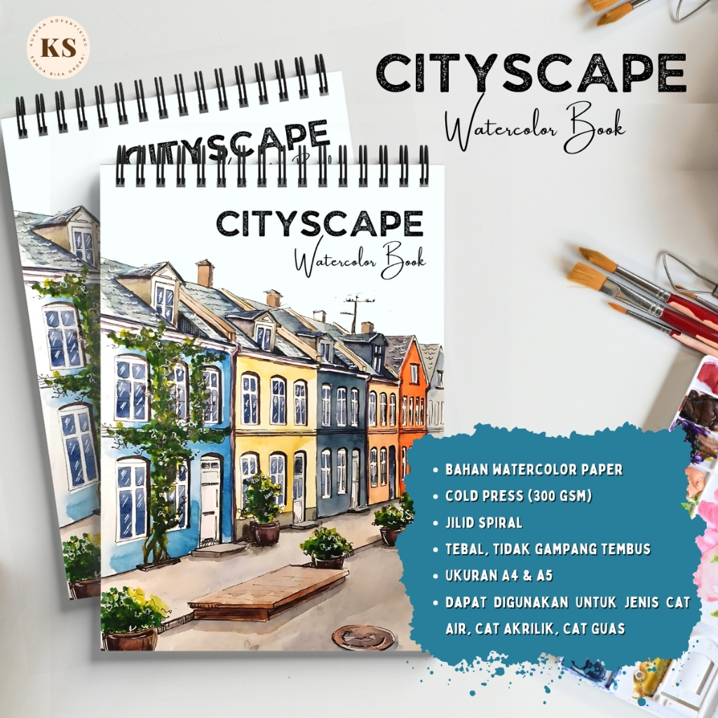 

WATERCOLOR BOOK TEMA CITYSCAPE COLD PRESS 300GSM Buku Sketsa Mewarnai Dewasa Remaja Ukuran A4 A5