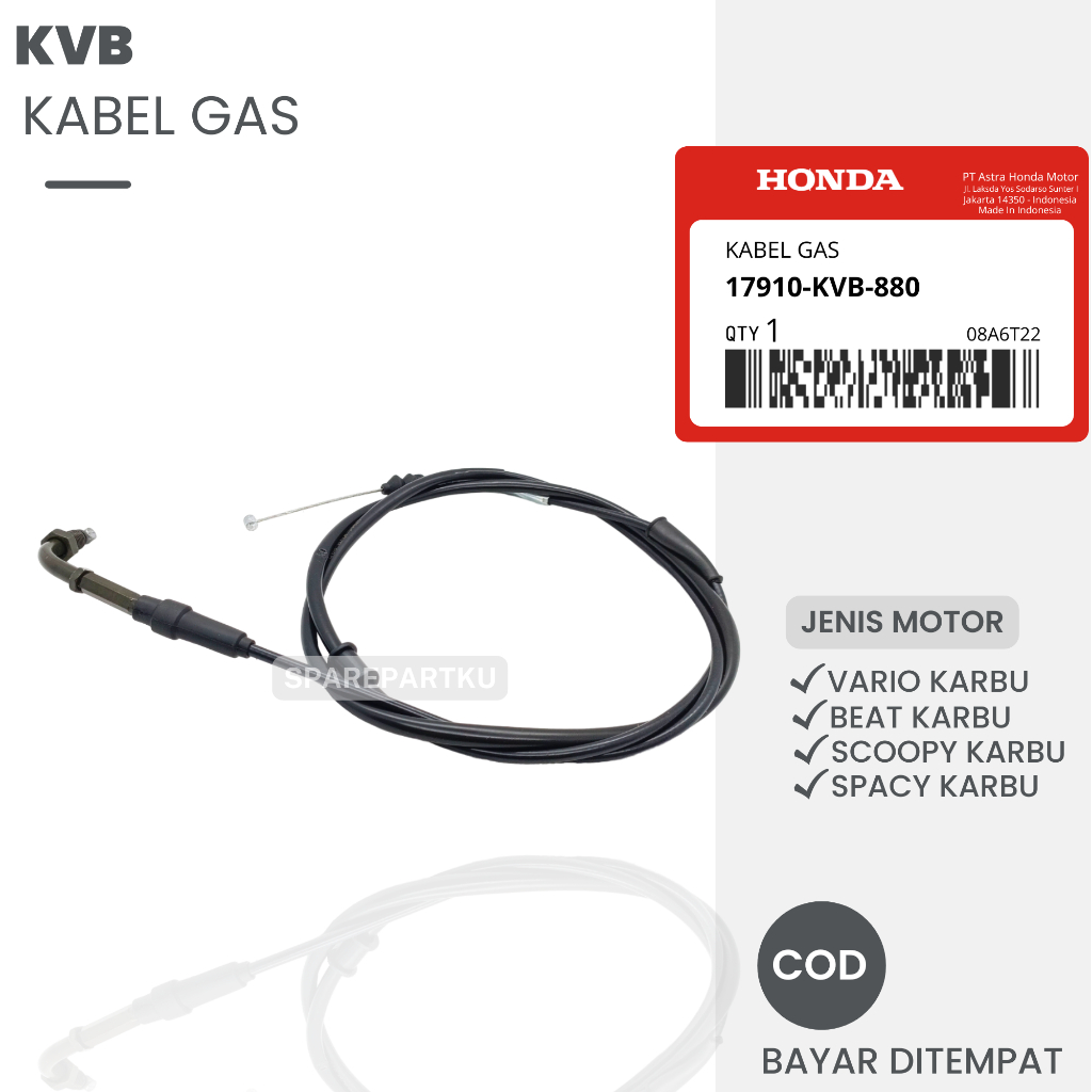 KVB KABEL GAS HONDA VARIO KARBU, BEAT KARBU, SPACY KARBU, SCOOPY KARBU/ TALI KABEL GAS/ GAS TALI