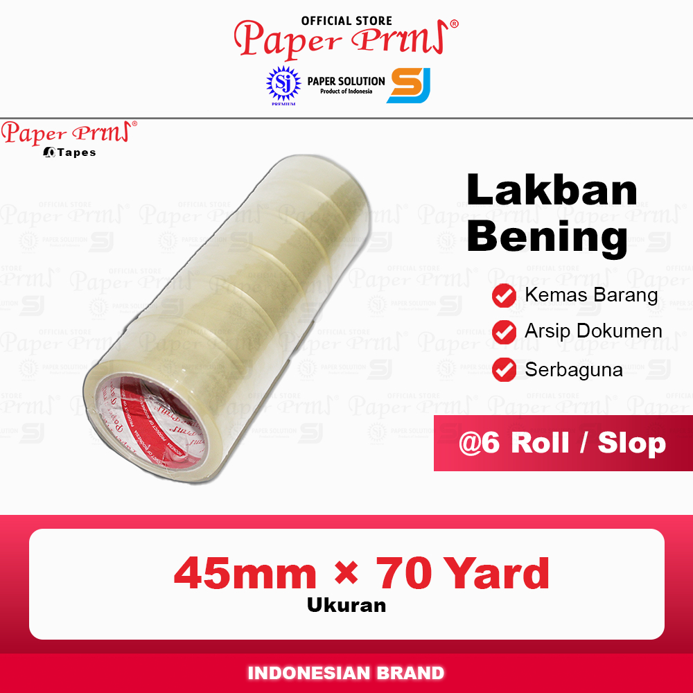 

Lakban Bening Packaging Tape Paperpryns 45mm X 70 yard (@1 Slop isi 6 Roll)