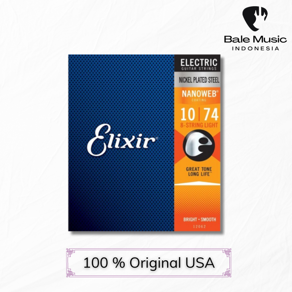 Senar Gitar Elektrik Elixir 12062 Nanoweb 8 String Light 10-74 Original USA