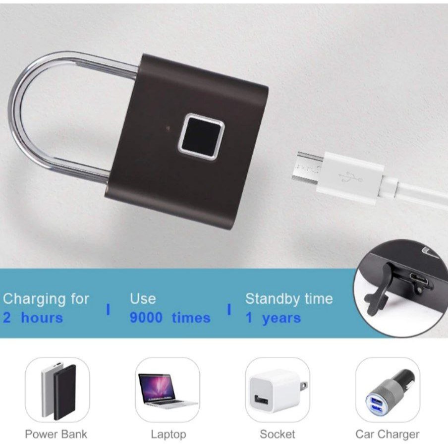 Fingerprint Padlock / mini smart fingerprint padlock / Gembok Sidik Jari / fingerprint / gembok fing