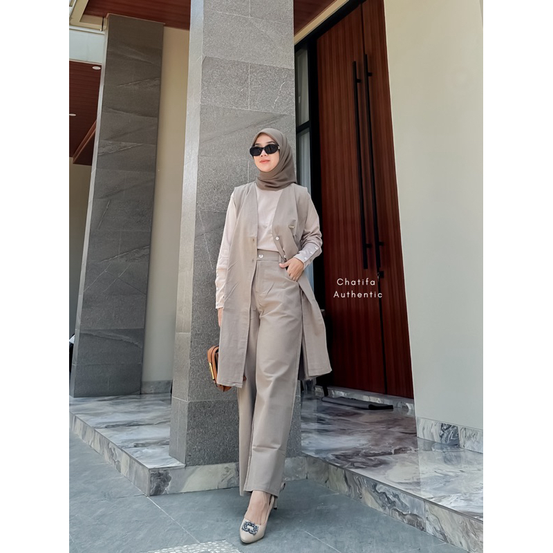 CHATIFA AUTHENTIC | setelan katun inner blazer kulot jumbo setelan DINDA 100% original