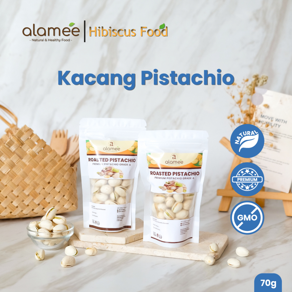 

ALAMEE Kacang Pistachio Pistacio Panggang Fustuk Roasted Premium Organic Dalam Cangkang Renyah