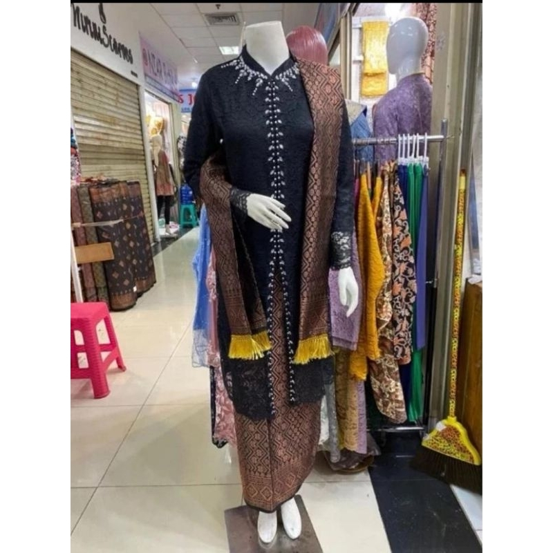 Setelan kebaya ibu hajat/ setelan kebaya burkat songket lilit selendang / kebaya pesta mewah / setel