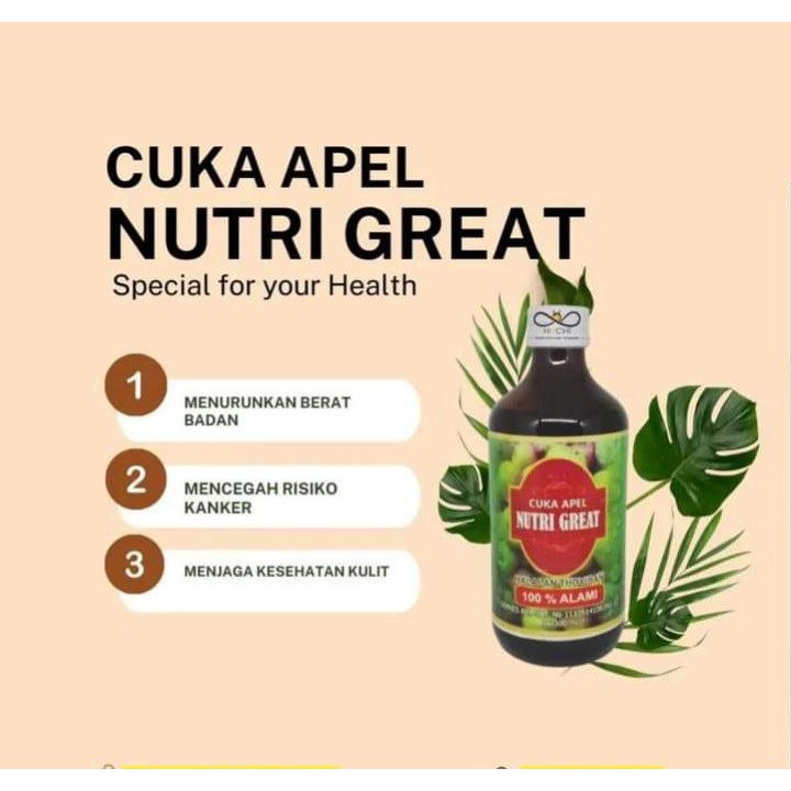 

Cuka Apel Nutri Great Alami untuk darah tinggi, gula darah, menurunkan berat badan dan kolesterol