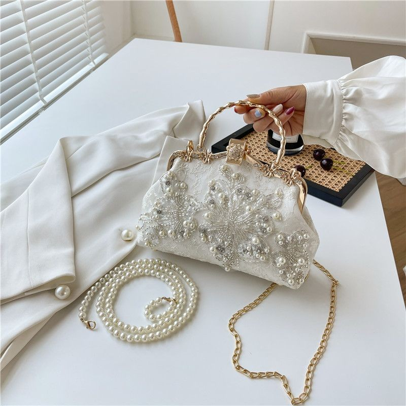 Pearl Embroidered Fashion Handbag Pearl Chain Shoulder Bag
