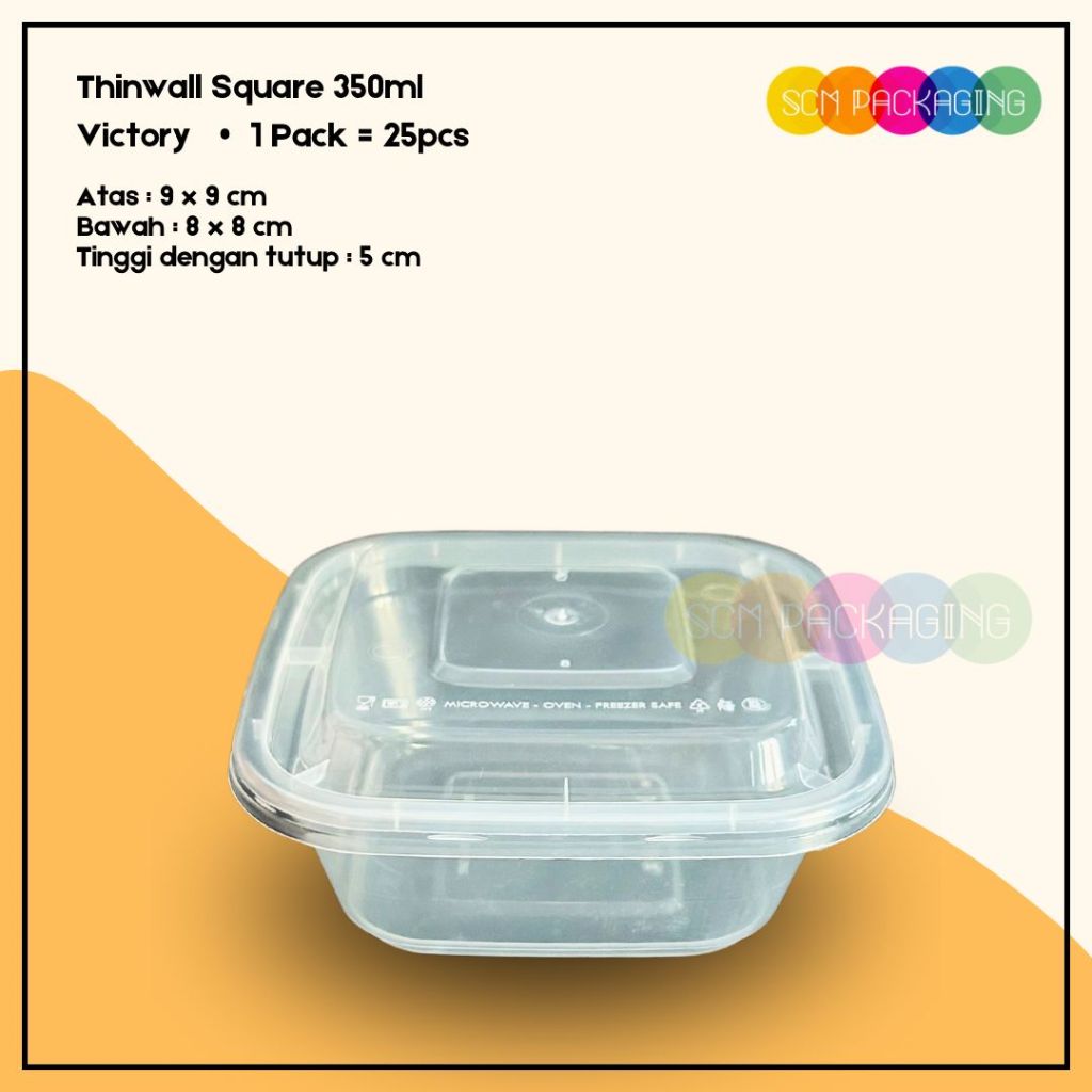 KOTAK MAKAN PLASTIK THINWALL 350ML SQUARE KOTAK 1 PACK ISI 25PCS TAHAN PANAS KEMASAN MAKANAN SALAD B