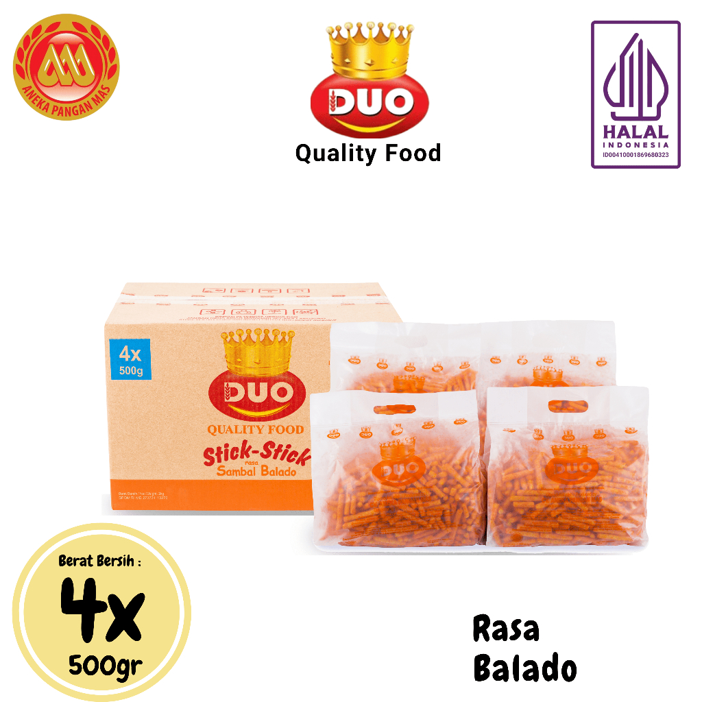 

DUO Stik Balado Gurih - (1 Karton x 4 Pack) 500gr Snack Cemilan Anak Murah