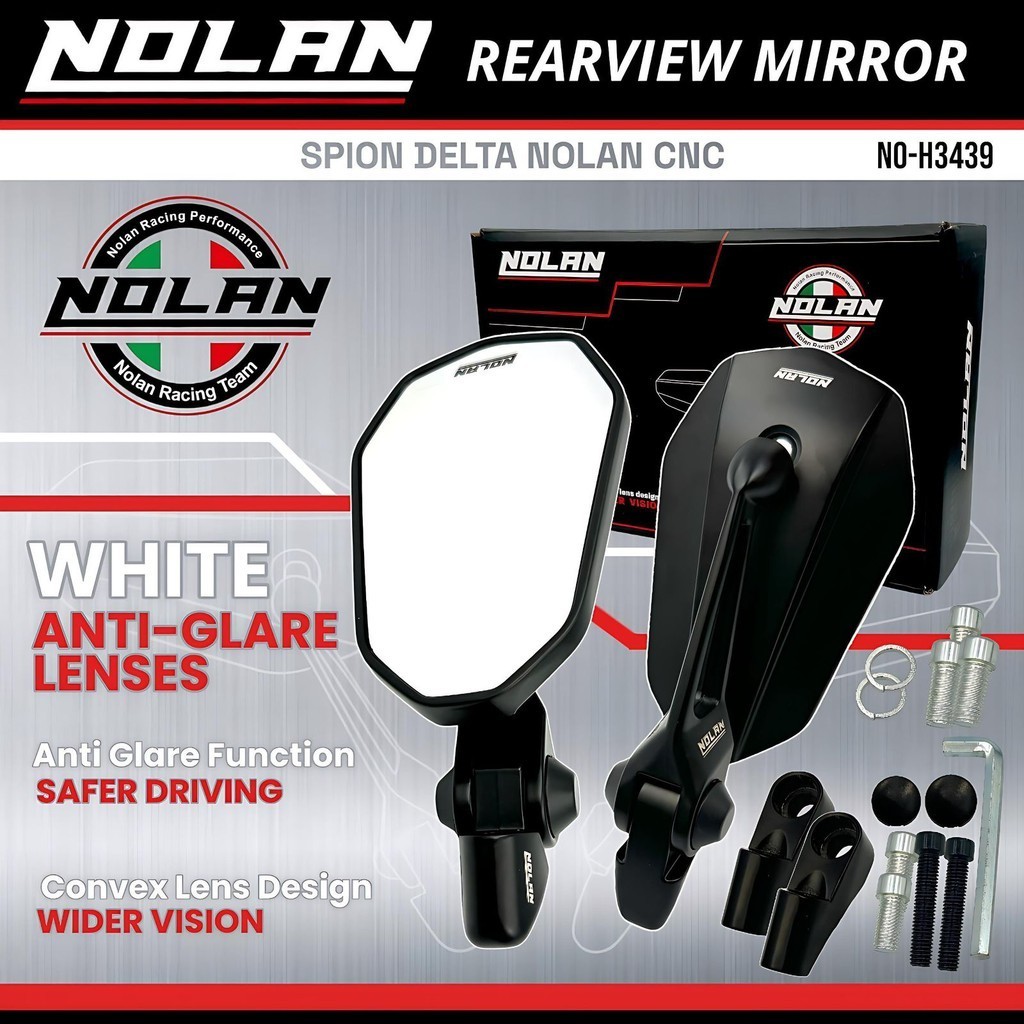 Spion NOLAN DELTA Kaca Putih Bahan Aluminium Full CNC Universal 160 125 150 pcx 150 adv 150 pcx 160
