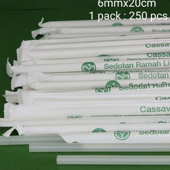 Hemat Cassava StrawSedotan Cassava Runcing 6Mmx2Cm Wrap PaperIsi 25Pcs
