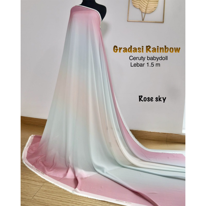 KAIN Ceruty gradasi RAINBOW | kain sifon premium | ceruty motif salur | banyak warna | motif pelangi