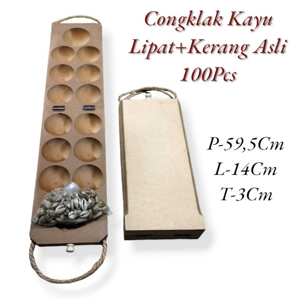 AS888 - Papan Congklak Kayu Lipat Polos Plus Biji Kerang Asli 100 Pcs