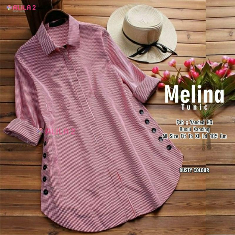 Merah Maroon Melina Tunik Motif Kotak kotak Ld 105 fit XXL By alila