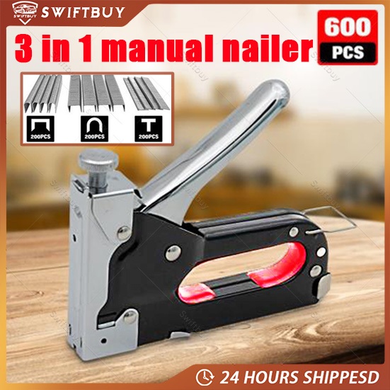 

Gratis 600 paku 3 In 1 Pistol Kuku Pistol Stapler Konstruksi Konstruksi Furnitur DIY Pelapis Pelapis Pistol Stapler Multifungsi Pistol Stapler Dekorasi Rumah Alat Pertukangan