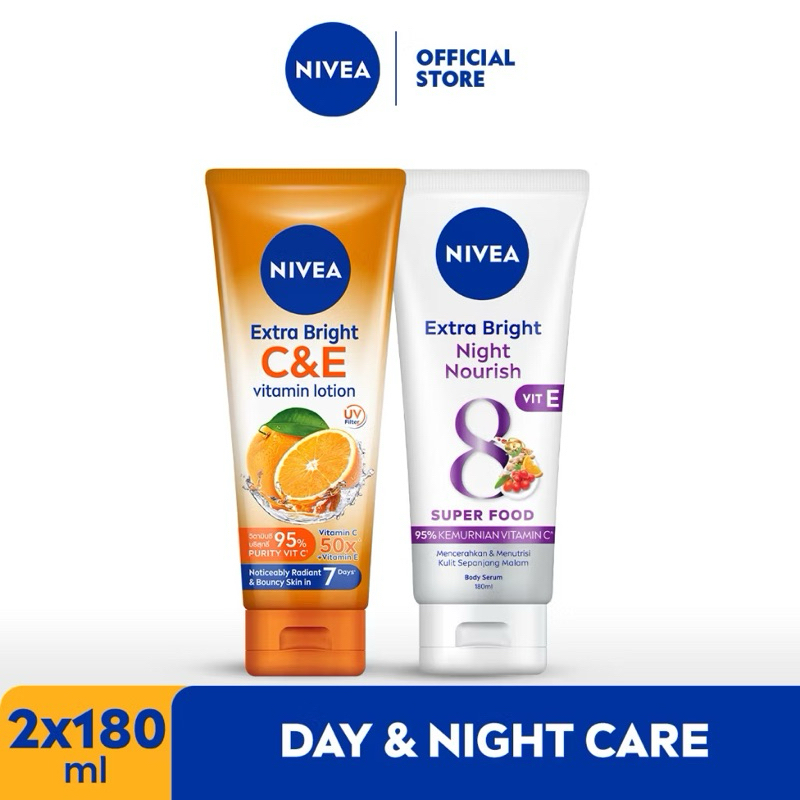 [Paket Pagi & Malam] Nivea Body Serum Night Nourish + Nivea Vitamin Lotion C&E 180ml