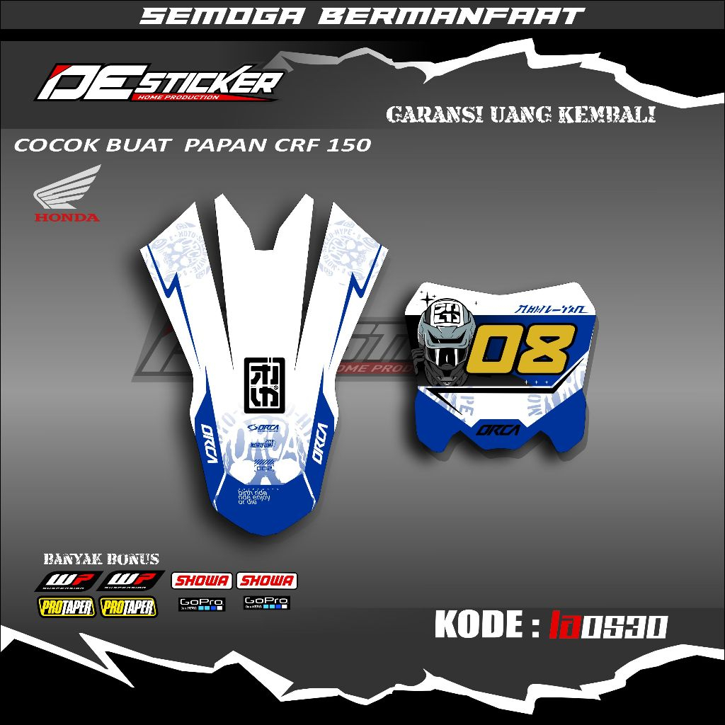 Stiker Papan Dan Stiker Spakbor CRF 150 L Warna Dasar Putih Desaign Simpel Keren LA0530