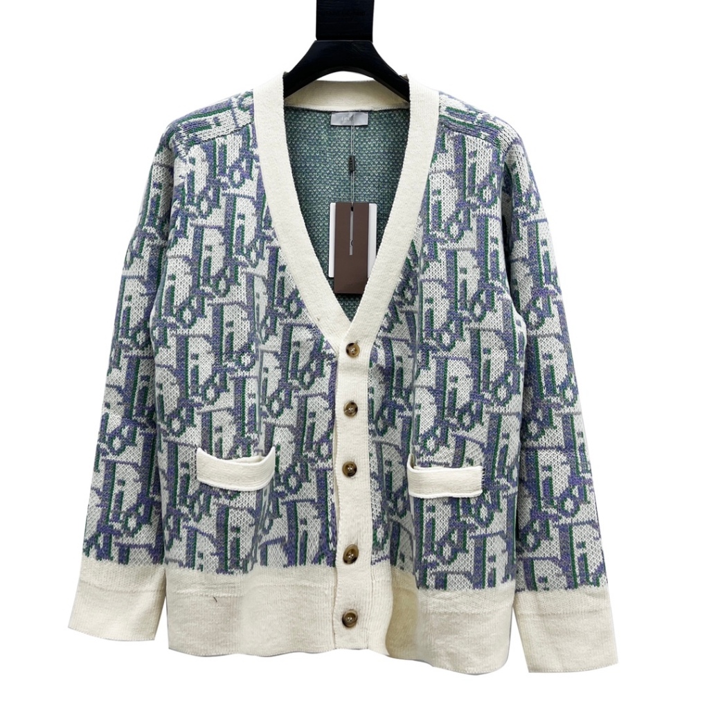 Dior Logo V-Neck Classic Wool Cardigan/Kardigan Wol Klasik Leher V Logo Dior
